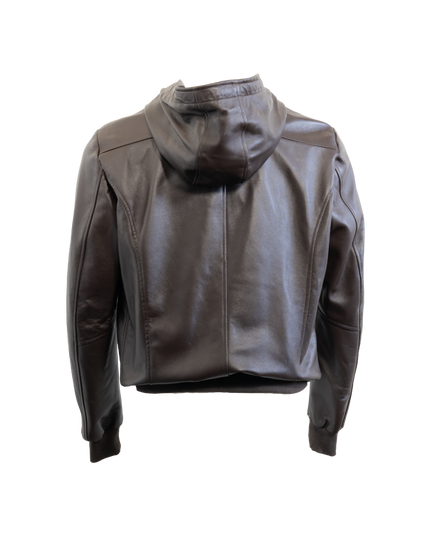 Veste en cuir à capuche marron