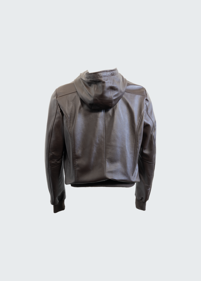 Veste en cuir à capuche marron