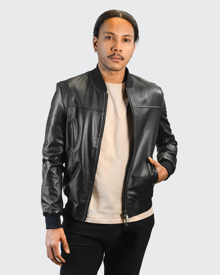 Veste en cuir bombardier noir