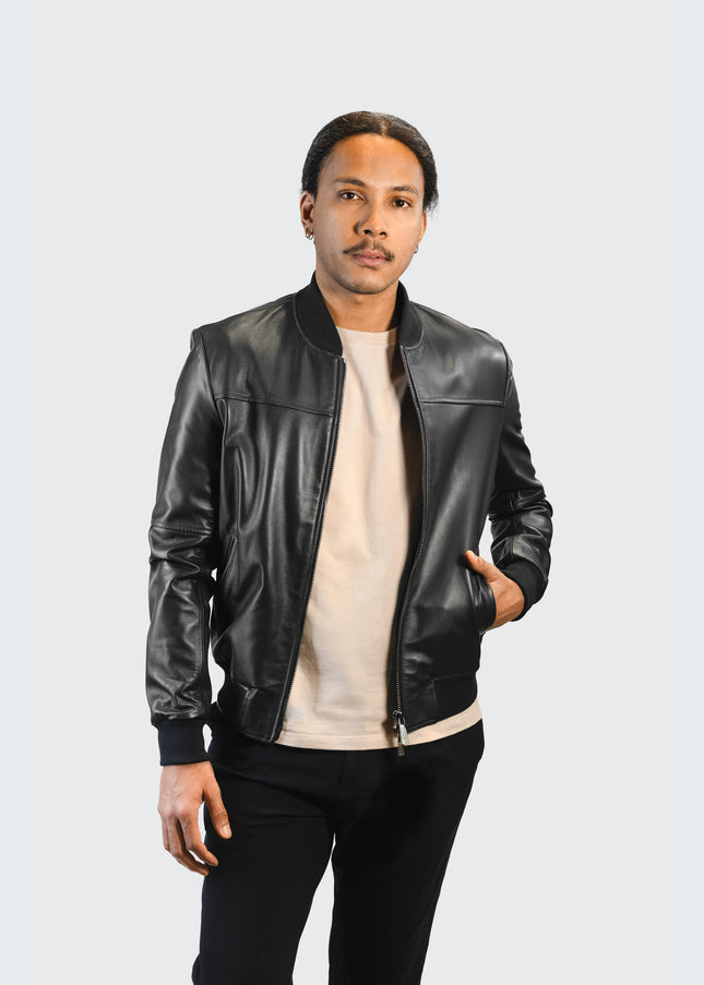 Veste en cuir bombardier noir